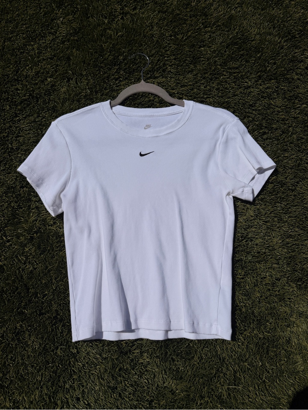Nike White Short Sleeve Crew Tee with Black Swoosh